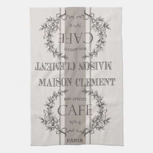 モダンなヴィンテージのフランス人のカフェ キッチンタオル (縦)