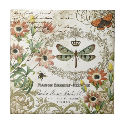 モダンなヴィンテージのフランス人のトンボ タイル (正面)