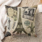 モダンなヴィンテージのフランス人旅行コラージュ クッション (ブランケット)