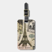 モダンなヴィンテージのフランス人旅行コラージュ ラゲッジタグ (正面縦)