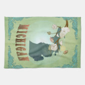 モダンなヴィンテージのミシガン州の地図-セージグリーン キッチンタオル (横)