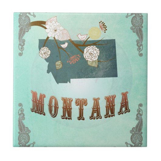 モダンなヴィンテージのモンタナの州の地図-青緑 タイル (正面)