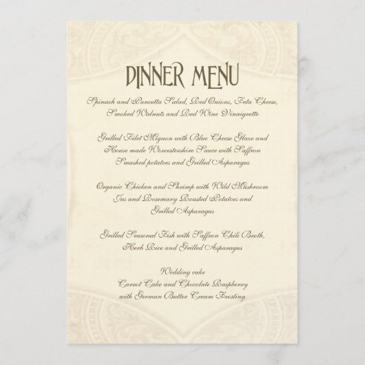 モダンなヴィンテージのレースの茶はアジサイnのバラを汚しました メニュー (裏面)