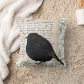 モダンなヴィンテージのロビンの鳥の原稿緑のダマスク織 クッション (ブランケット)