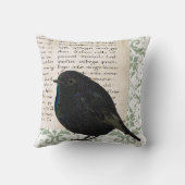 モダンなヴィンテージのロビンの鳥の原稿緑のダマスク織 クッション (裏面)