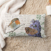 モダンなヴィンテージのロビンの鳥の花および蝶 ランバークッション (ブランケット)