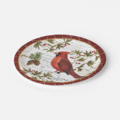モダンなヴィンテージの冬の森林（鳥）ショウジョウコウカンチョウ ペーパープレート (アングル)