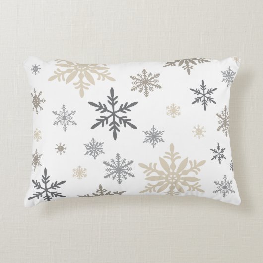 モダンなヴィンテージの冬の雪片 アクセントクッション (正面)
