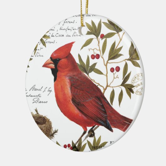 モダンなヴィンテージの冬の(鳥)ショウジョウコウカンチョウ セラミックオーナメント (左)