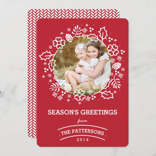 モダンなヴィンテージの季節の挨拶の写真カード|赤 シーズンカード (正面/裏面)
