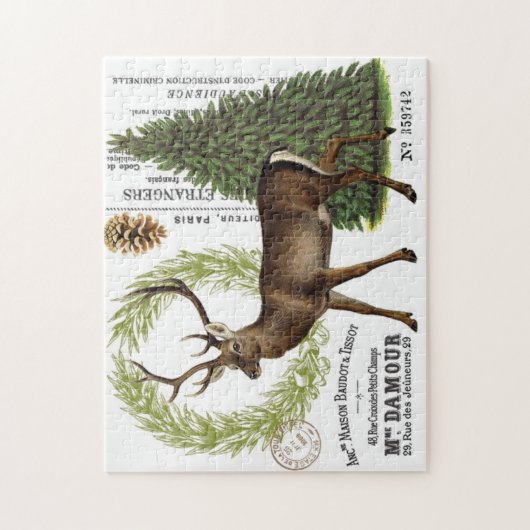 モダンなヴィンテージの森林冬のシカ ジグソーパズル (縦)