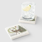 モダンなヴィンテージの森林冬のシカ ストーンコースター (横)