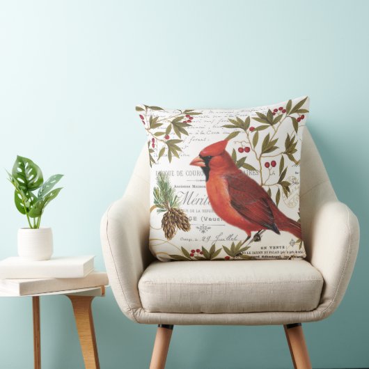 モダンなヴィンテージの森林(鳥)ショウジョウコウカンチョウ クッション (椅子)