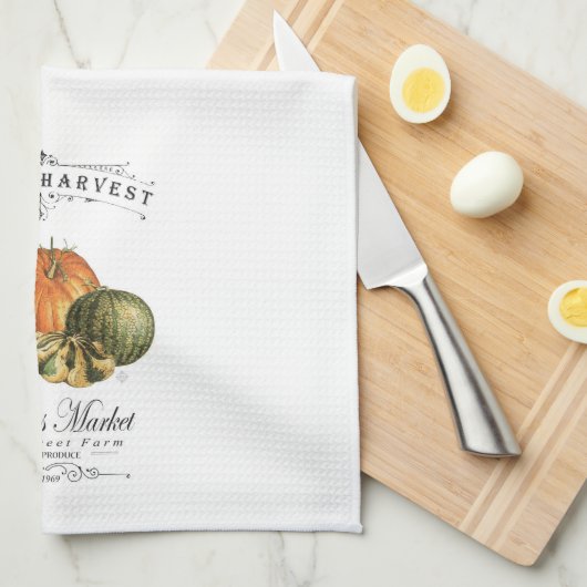 モダンなヴィンテージの秋のひょうたんおよびカボチャ キッチンタオル (四つ折り)