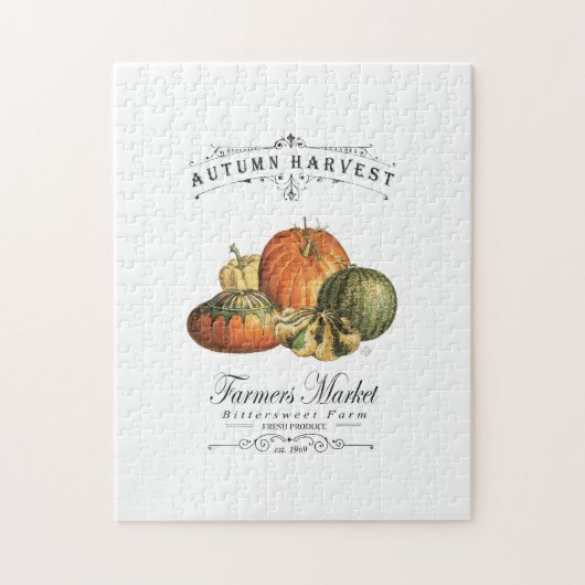 モダンなヴィンテージの秋のひょうたんおよびカボチャ ジグソーパズル (縦)