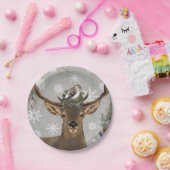 モダンなヴィンテージの素朴な冬のシカ ペーパープレート (パーティー)