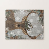 モダンなヴィンテージの素朴な森林冬のシカ ジグソーパズル (横)