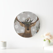 モダンなヴィンテージの素朴な森林冬のシカ ラージ壁時計 (ホーム)
