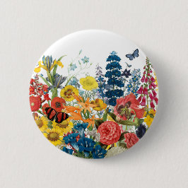 モダンなヴィンテージの花 缶バッジ