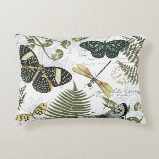モダンなヴィンテージの蝶およびトンボ アクセントクッション (正面)