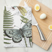 モダンなヴィンテージの蝶およびトンボ キッチンタオル (四つ折り)
