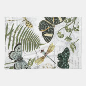 モダンなヴィンテージの蝶およびトンボ キッチンタオル (横)