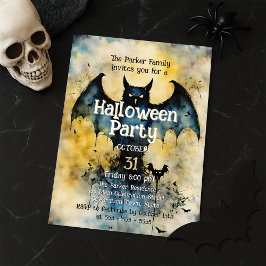 モダンなヴィンテージバットゴシックハロウィンパーティ 招待状