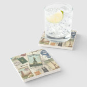 モダンなヴィンテージ旅行コラージュ ストーンコースター (横)