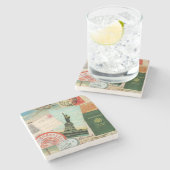 モダンなヴィンテージ旅行コラージュ ストーンコースター (横)