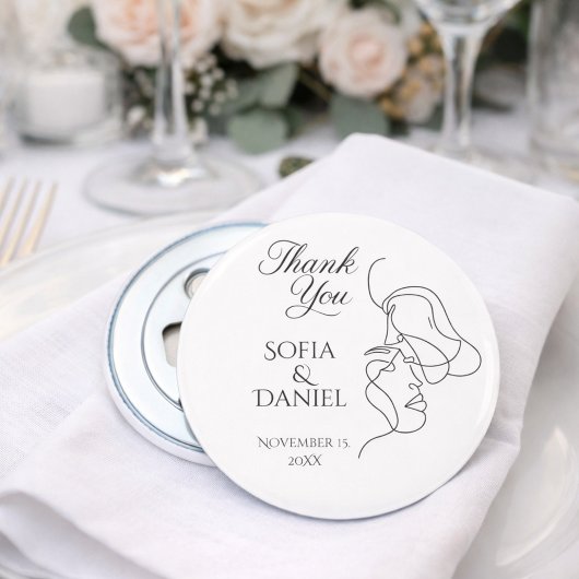 モダンな一筆描きのカップルイラストが特徴のミニマリスト・ラインアートの結婚式招待状 栓抜き