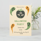 モダンな三つ目カボチャのハロウィンパーティー 招待状 (スタンド正面)