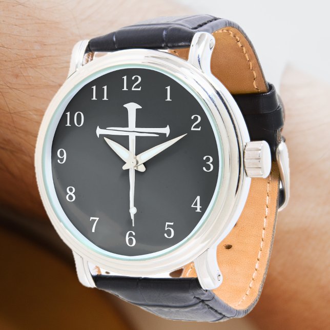 モダンな三本の釘の白い十字架 腕時計 (Modern Three Nails White Cross Watch)