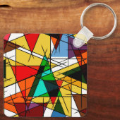 モダンな三角のカラフルな幾何学模様 キーホルダー (裏面)