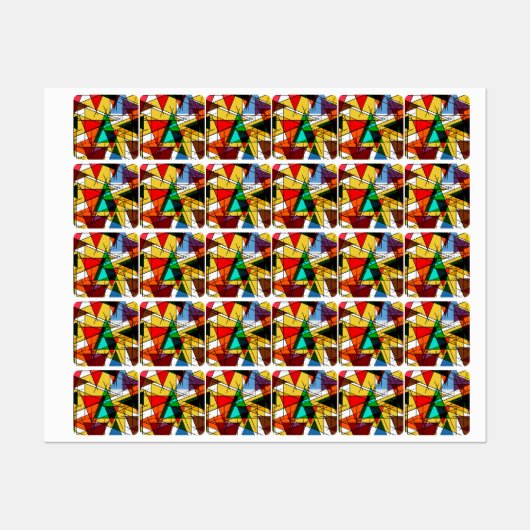 モダンな三角のカラフルな幾何学模様 ラベル (シート)
