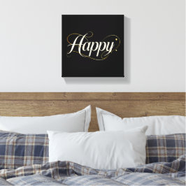 モダンな上品さ ゴールド Happy タイポグラフィ - クラシカル  キャンバスプリント
