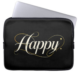 モダンな上品さ ゴールド Happy タイポグラフィ - クラシカル  ラップトップスリーブ