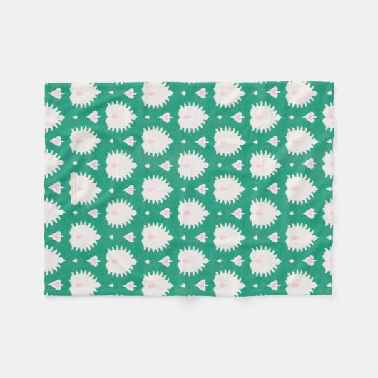 モダンな上品の織り目加工の緑のピンクのイカットパターン フリースブランケット (正面(横))