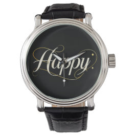 モダンな上品ゴールドのHappyタイポグラフィ - 洗練されたデザイン 腕時計