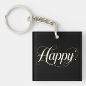 モダンな上品ゴールドのHappy Typography - 洗練されたデザイン キーホルダー (正面)