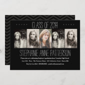 モダンな上品5の写真の卒業の発表|Black 招待状 (正面/裏面)