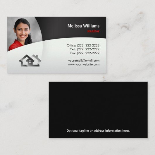 モダンな不動産の名刺|の不動産仲介業者の黒 名刺 (正面/裏面)