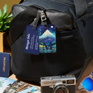 モダンな世界の旅人風おしゃれモノグラムネイビー ラゲッジタグ