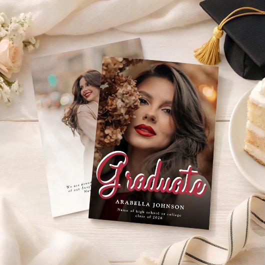 モダンな両面写真卒業発表カード 案内状