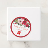 モダンな中国のウェディングで使える赤とピンクの水彩花のデザイン フェイバータグ (インサイチュ)