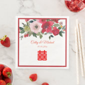 モダンな中国風の結婚式の赤いピンクの水彩フラワー (インサイチュ)