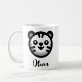 モダンな丸いかわいい子猫の顔 コーヒーマグカップ (左)