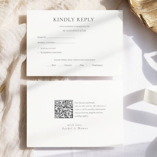 モダンな予算 黒白 モノグラム フォーマル ウェディング 出欠カード