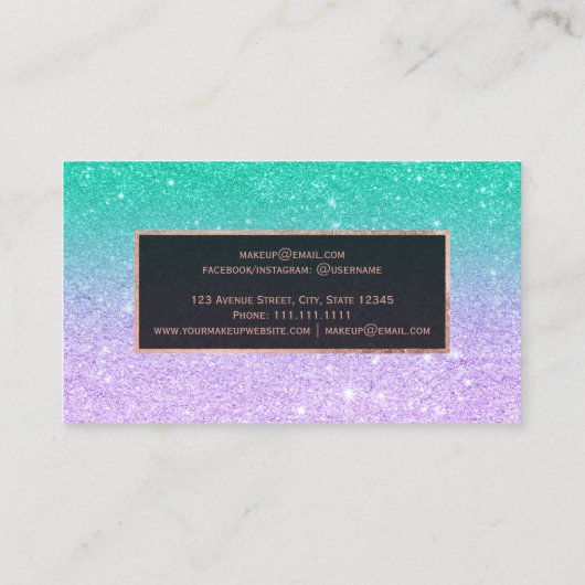モダンな人魚のグリッターのシックでグラデーションな化粧 名刺 (裏面)