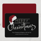 モダンな企業のクリスマスカード 赤いサンタ帽子 シーズンカード (正面/裏面)