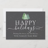 モダンな企業のクリスマスツリーと雪と企業ロゴ シーズンカード (正面)